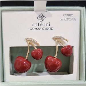 ATTERRI NIB Vibrant Red Cherry Heart Dangle Earrings